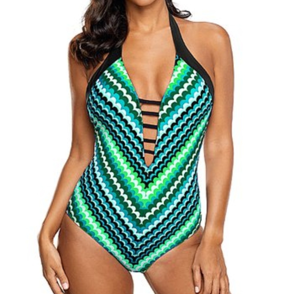 Zesica Mermaid Chevron One-Piece Swimsuit (S)
